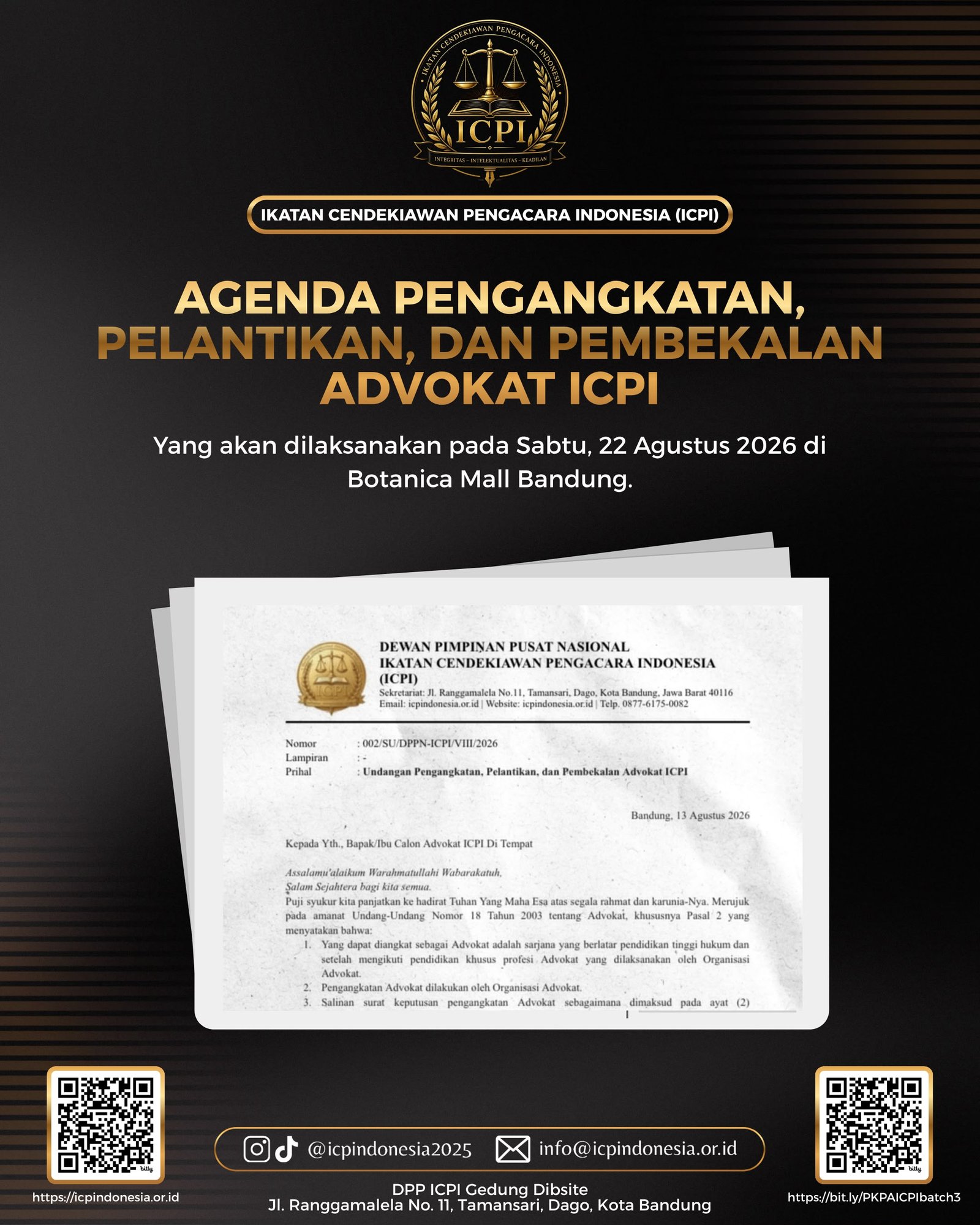 PELANTIKAN DAN PEMBEKALAN CALON ADVOKAT ICPI 2026